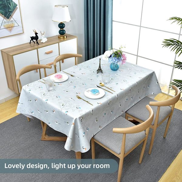 Dukduk avtorkbar PVC plast vattentät rektangulär bordsduksskydd för kök picknick inomhus utomhus (fåglar, 137x185 cm)