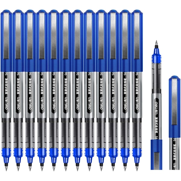 Rollerball Pen, 0.5mm Blue Pens, Smooth Ballpoint Pen Quick-Drying Liquid Ink Rollerball Pens - Pack of 12