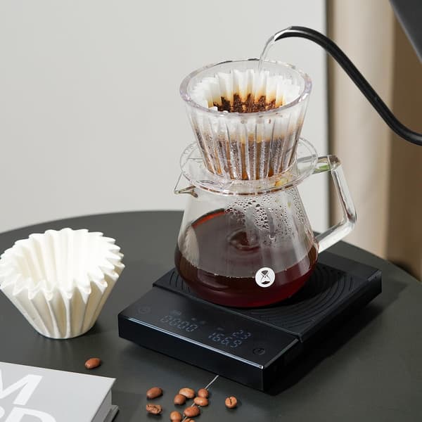 Kaffevægt, digital vægt med timer, maksimal belastningsvægt 2000 gram, til kaffe, te, Basic 2, sort