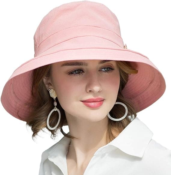 Solhat til kvinder, bredbremmet strandhat i bomuld Pink