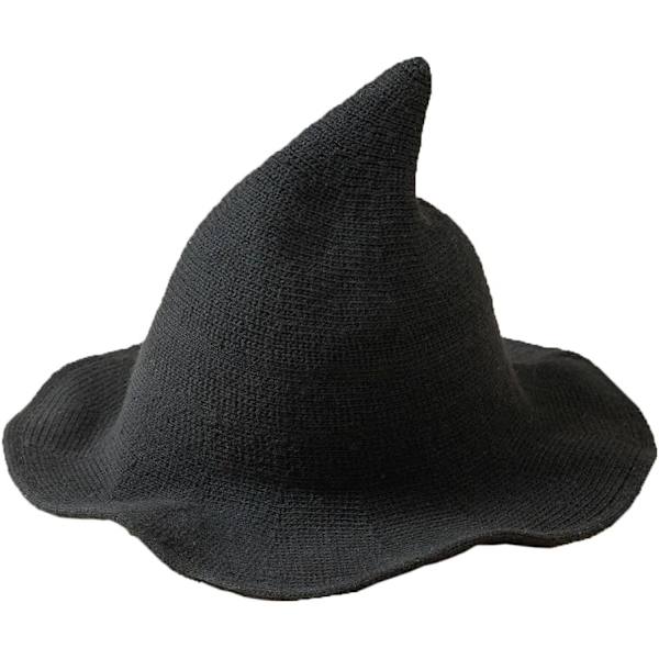 Kvinnors Häxhatt Vikbar Brätte Stickad Trollkarlhatt för Halloween Kostym Höst Vinter Daglig Varm Mössa