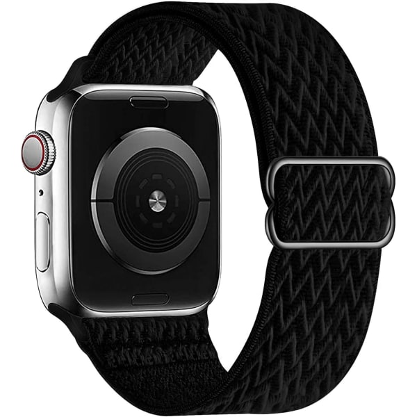 Strækbar Solo Loop-rem kompatibel med Apple Watch-remme 38mm 40mm 41mm, justerbar nylon til iWatch, sort