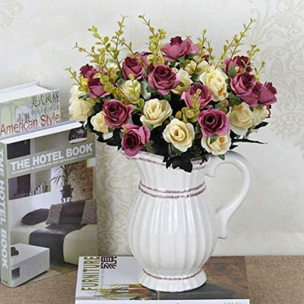 Kunstige blomster, 2 stk. kunstige roser, plastikblomster, planter til hjem, hotel, bryllup, borddekorationer. Roserød