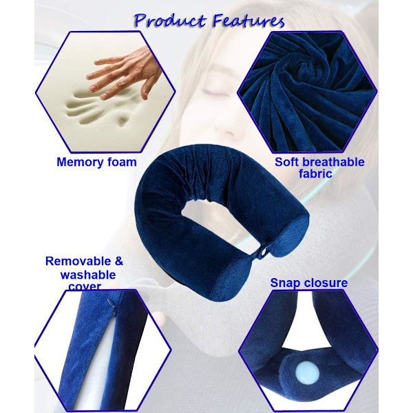 Twist Memory Foam Resepudde Nacke,Haka,Axel,Ländrygg och Benstöd för Vuxna Flygresor Kudde (Blå)