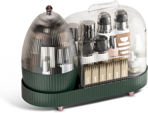 Makeup Organizer, 360 roterende makeup opbevaringsorganizer, til kommode badeværelse soveværelse (mørkegrøn)