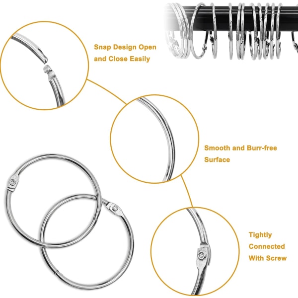 Duschdraperi-krokar, duschdraperi-ringar för badrum duschstång, snäppfogsdesign silver