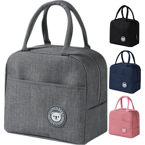 Frokosttaske, sød pap-isoleret madkasse, genanvendelige frokosttasker, vandtæt frokosttaske, foldbar frokosttaske til kvinder, mænd, børn og studerende Gray