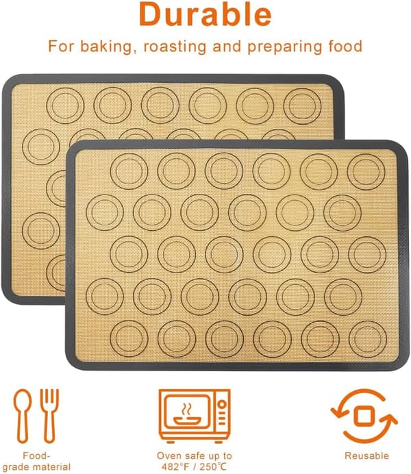 Silikon Makron Bakeunderlag, 42×29,5 cm Non-Stick Bakeunderlag, 2 STK Tykke Silikon Bakeunderlag, for Makroner/Kake/Brødbaking