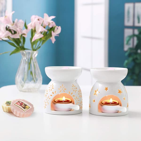 Sæt med 2 æteriske oliediffusere, keramiske voksbrændere, duftlys-diffusere, til aromatiske olier og voks, 90 ml kapacitet