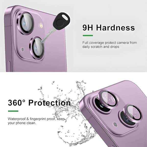 Kamerlinsskydd för iPhone 14 / iPhone 14 Plus, Splittersäkra Ultra HD Individuella Linsskydd, Lila