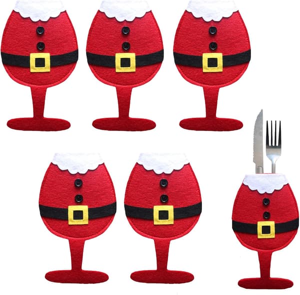 6 stk. julebestikkholdere, julevinglassformet, julebestikkholdere juleborddekorasjoner
