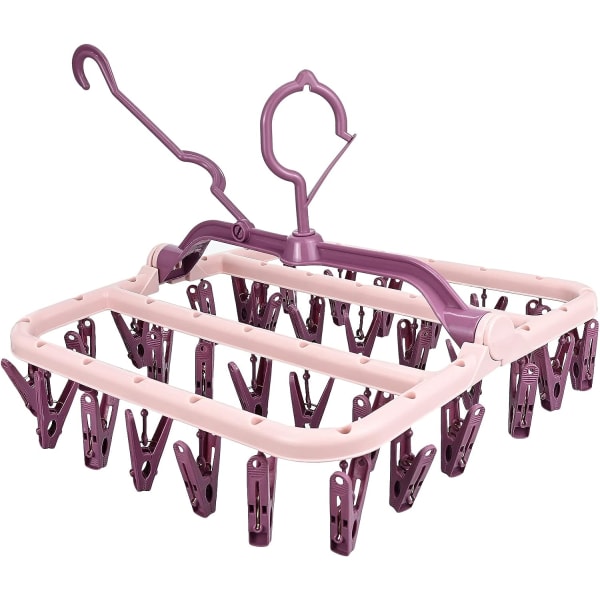 Sock Drying Rack, Hanging Drying Rack with 32 Windproof Spikes, Foldable Underwear Sock Drying Rack for Socks, Underwear, Towels (Pink)