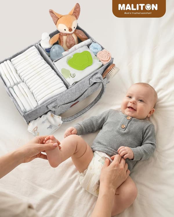 Bleie Caddy, Nyfødt Nødvendigheter for Bleie Caddy, Solid Bærbar Vaskbar Baby Caddy med Avtakbare Rom