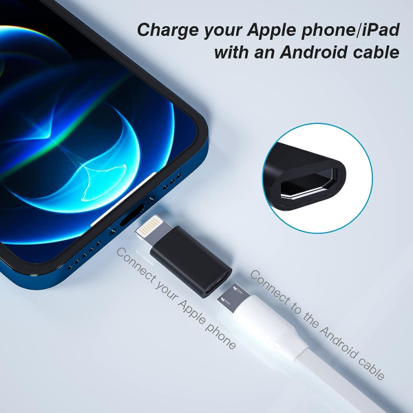 Micro USB Hona till Lightning Hane laddare Adapter (3Pack) Android Laddningskabel Port Anslutning Kompatibel för iPhone/Ipad Laddsladd Data Converter