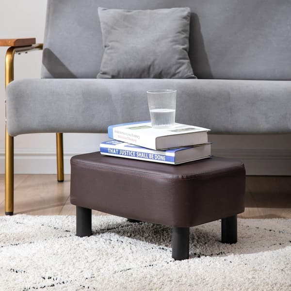 42 cm Fotpall, Rektangulär Ottoman med Stabila Träben, Modern PU-läder Fotstöd, för Sovrum, Brun