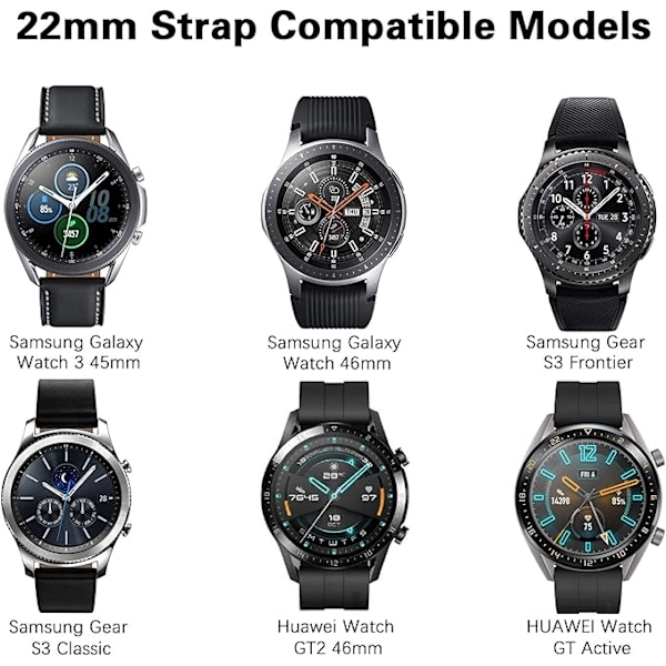 Rem för Samsung Galaxy Watch 3 45mm/Galaxy Watch 46mm/Huawei GT 2 46mm, 22mm mjukt silikon sportarmband ersättning vit