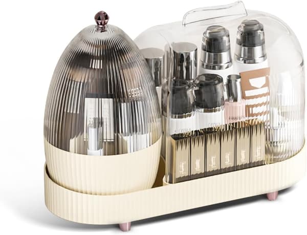 Makeup Organizer, 360 roterende makeup opbevaringsorganizer, til kommode badeværelse soveværelse (cremehvid)