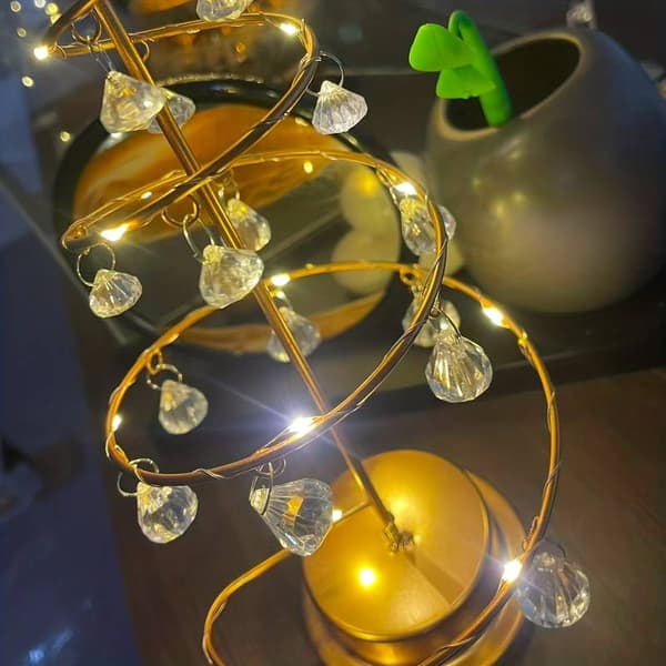1 set kristalljulgransnattlampa, koppartrådslindad kristalldiamant för sovrum (AA-batteri ingår ej)