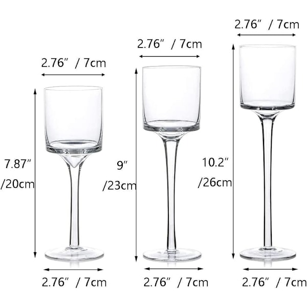 Kristall Ljusstakar för Ljus, Hög Ljusstake Te Ljus Hållare Små Eleganta Bröllop Bord, Jul Heminredning, Set om 3, 20/23/26cm