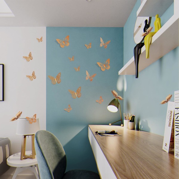 3D-fjärilsväggdekor, 48 st 2 stilar, avtagbar metallisk väggdekor Rumsväggdekor för barnrum för barnkammare