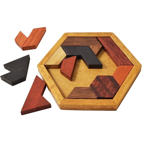 Hexagon Tangram Puslespil i træ til børn og voksne Udfordrende puslespil i træ Hjernegymnastik Puslespil til voksne Puslespilsspil