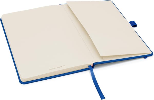 A5 Anteckningsbok med Linjerade Sidor, Band, Datummarkeringar och Pappersficka, Medium Hårdpärmsjournal, Anteckning, hållbart framställt papper (Blå)