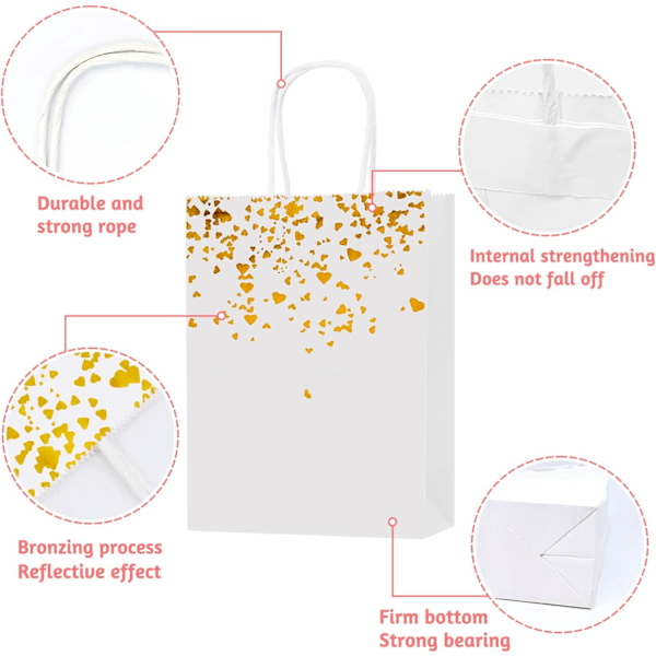 20 stk Hvite Papirposer med Håndtak, Kraftpapir Gaveposer til Fester, Kraftpapirposer til Bursdagsselskaper, Gaver, Shopping, 16*22*8cm