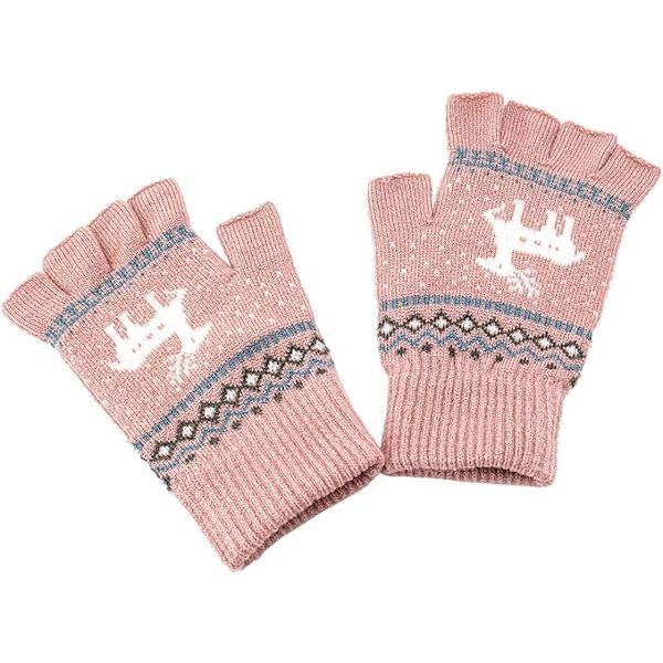 Unisex Vinterhalvfingerhandskar Varma Vinter Pekskärm Handskar Stretch Stickade Skrivhandskar Pink