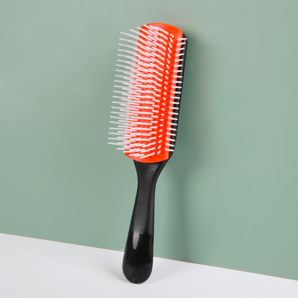 Row Curly Hårborste, 9 Radig Curly Kam, Professionell Utredningsborste, Lockdefinierande Kam, Kompakt Lättvikts Anti-Frizz Borste för Lockigt Hår - Röd