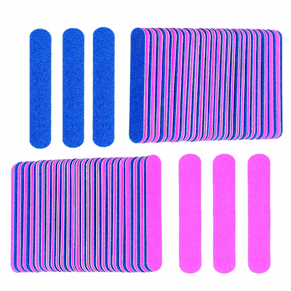 Mini neglefile i bulk, 100 stk. engangs dobbeltsidige sandpapirfiler i rejsestørrelse til mænd, kvinder og børn (2 tommer)