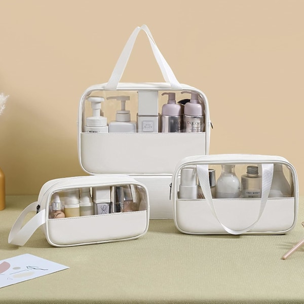 3 stycken transparenta necessärer, vattentät PVC-necessär för kvinnor, bärbar sminkväska för resor, badrum White