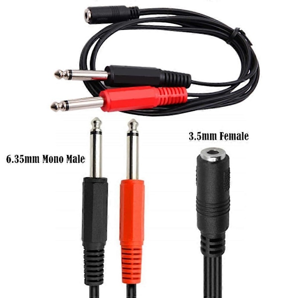 3,5 mm til 2 Jack 6,5 Mono Adapterkabel Lydkabel 2x6,35 mm Adapterkabel