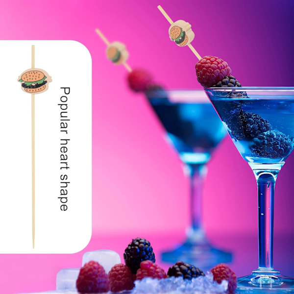 100 Cocktailpinnar, Trä Hamburgare Cocktailpinnar, 12cm Långa Cocktailspett, Bröllop Födelsedag Jul Fest Mat och Dryck Dekorationer
