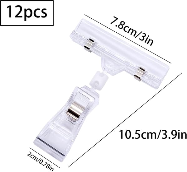 12 stk. roterende prislapp, displayklips holder, klare varemerkeskiltklips, prislappe displaystativ