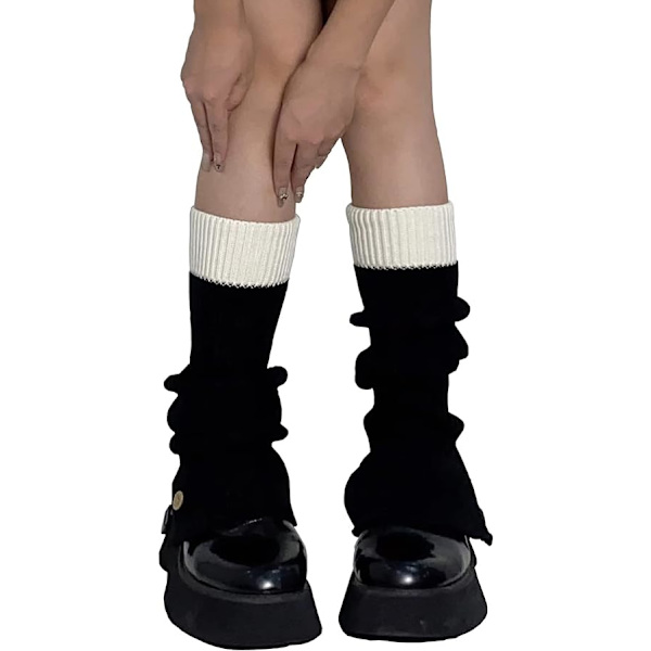 Flickor Kawaii Benvärmare Stickade Utsvasade Benärmar Goth Virkad Baggy Manschett Ankel Hög Strumpor black and white