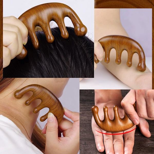 Träkam, Multipurpose Scalp Gua Sha Kam, Trä Hårkam