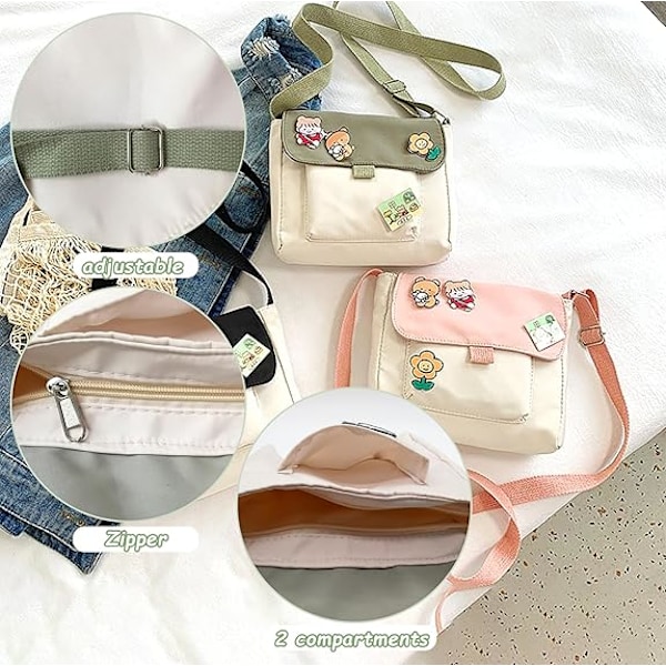 Canvas Crossbody Taske til Piger Børn Lille Messenger Taske med Spænde Justerbar Sød Skuldertaske til Børn Piger Kvinder 20x20x5cm Green