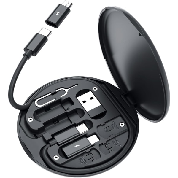 USB-C Adapter OTG Kabelsett, Multi-Ladingkabelveske Konverter USB-C til iOS-enhet/Type C/Micro/USB A Adapter (Svart)