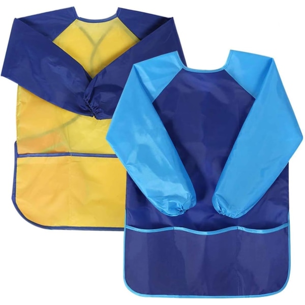 2 pcs Waterproof Children's Painting Smock Children's Painting Apron, Children's Long Sleeve Apron with 3 Pockets