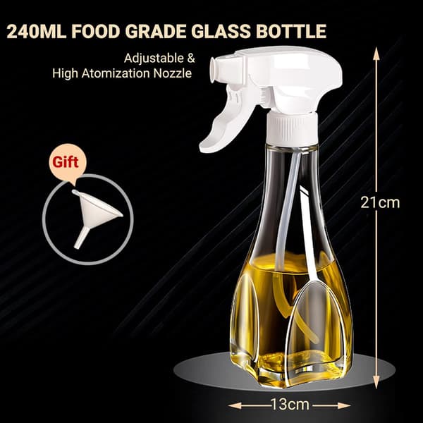 Oliesprøjte til madlavning, 240 ml olivenoliedispenserflaske, glassprøjte, til airfryer, salat, stegning, grill, hvid
