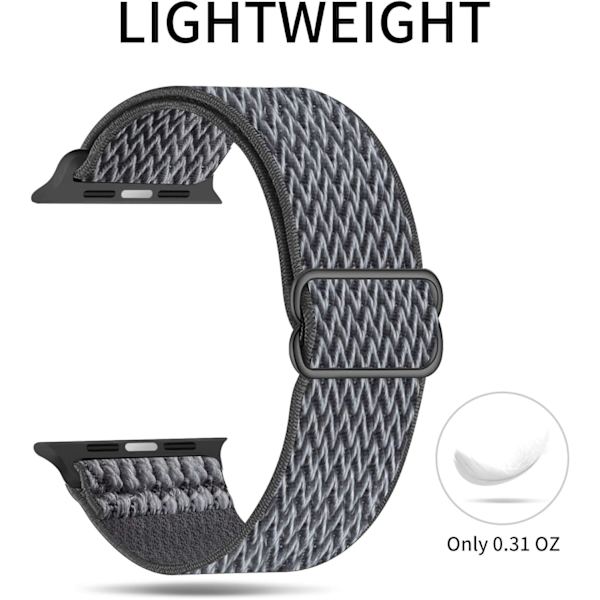 Strækbar Solo Loop-rem kompatibel med Apple Watch-remme 38mm 40mm 41mm, justerbar nylon til iWatch, grå