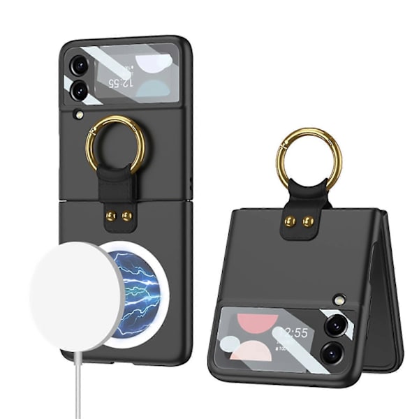 Magnetiskt Skal Kompatibelt Med Galaxy Z Flip 4, Hårt PC Stötsäkert Skal Med Ringhållare & Linsskydd