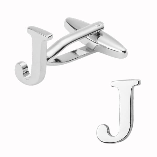 Manschettknappar i metall för män, rostfritt stål, initialbokstav J, silver