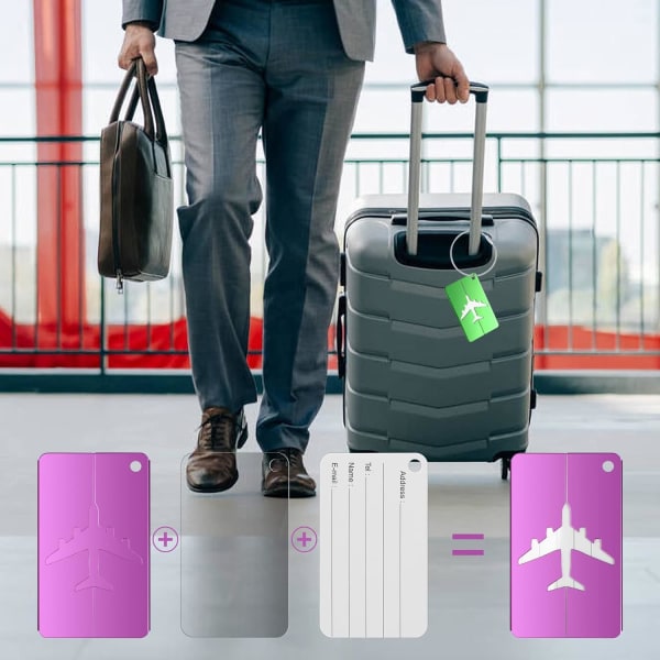 8 stk metal bagagemærker, rejsemærker til bagage, kuffertmærke med navneadresse Tlf. e-mailetiketter, bagagehåndtaskemærker