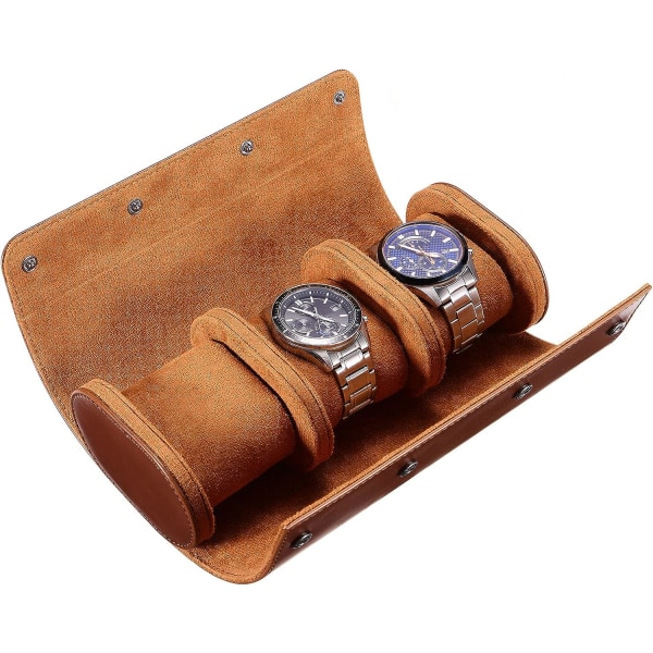 Watch Box Watch Roll Case 3 Slot Läder Watch Case Organizer - Elastiskt PU-material Vintage Display Case