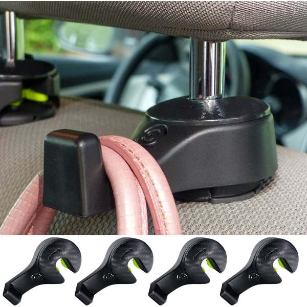 Universell bilbaksäte nackstöd galge hållare krok för väska handväska kläder matvaror (svart - 4-pack)