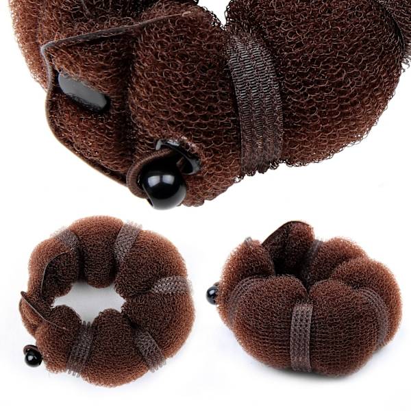 2 stk. Magisk hårstyling Twist Ring Former Shaper Donut Chignon Bun Maker Clip Hårkrøller Lille & Stor (Brun)