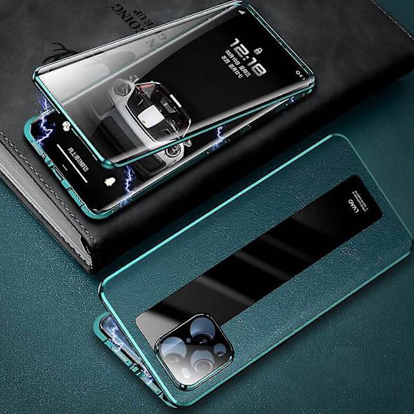 Magneettikotelo yhteensopiva iPhone 12/12 Pro/12 Pro Max -puhelimien kanssa, tavallinen nahkainen kaksipuolinen suojus