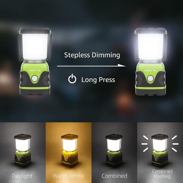 Campinglanterne, 1000 Lumen Campinglys Batteridrevet, Dimbar Varmhvit og Dagslysmoduser