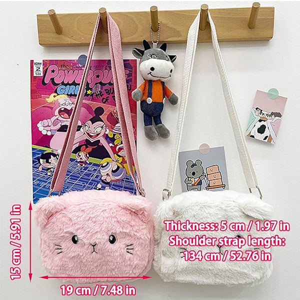 Lille Plys Taske til Piger, Mini Prinsesse Håndtasker, Kat Skuldertaske til Piger, Pink Justerbar Skuldertaske, Messenger Taske, 19x15x5cm